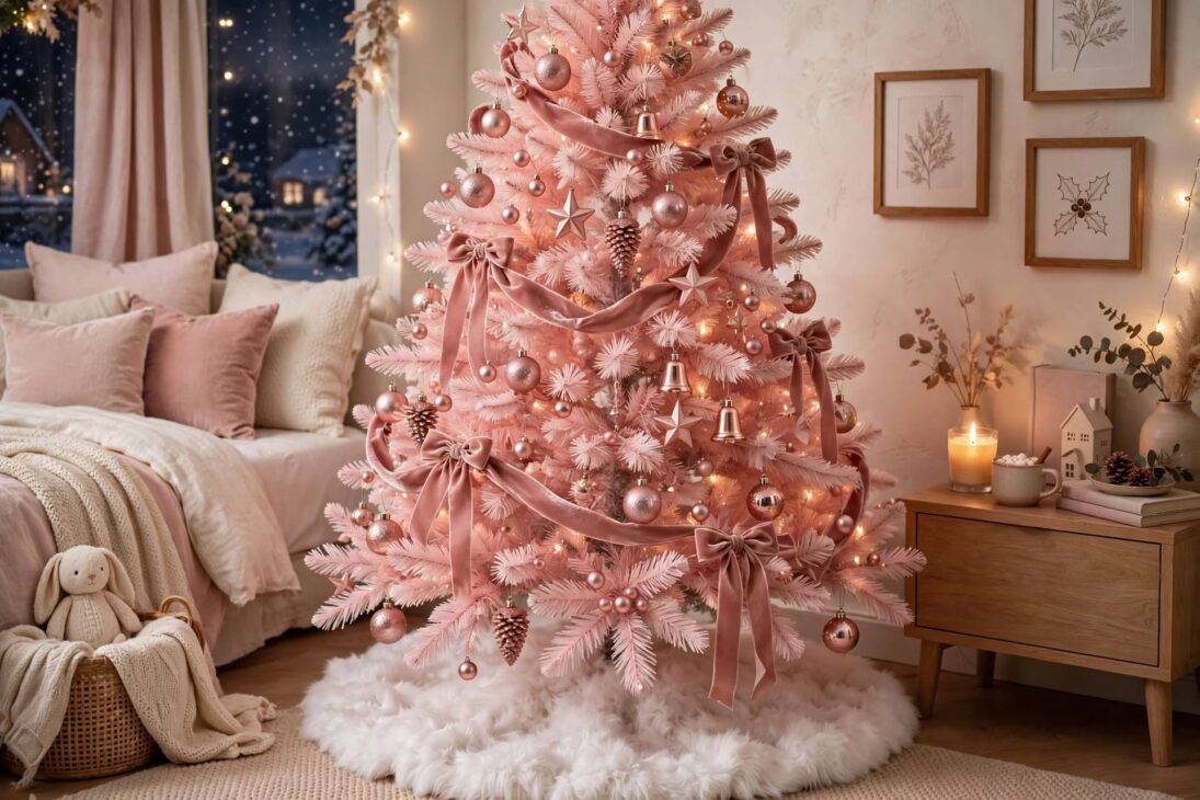 blush christmas tree bedroom