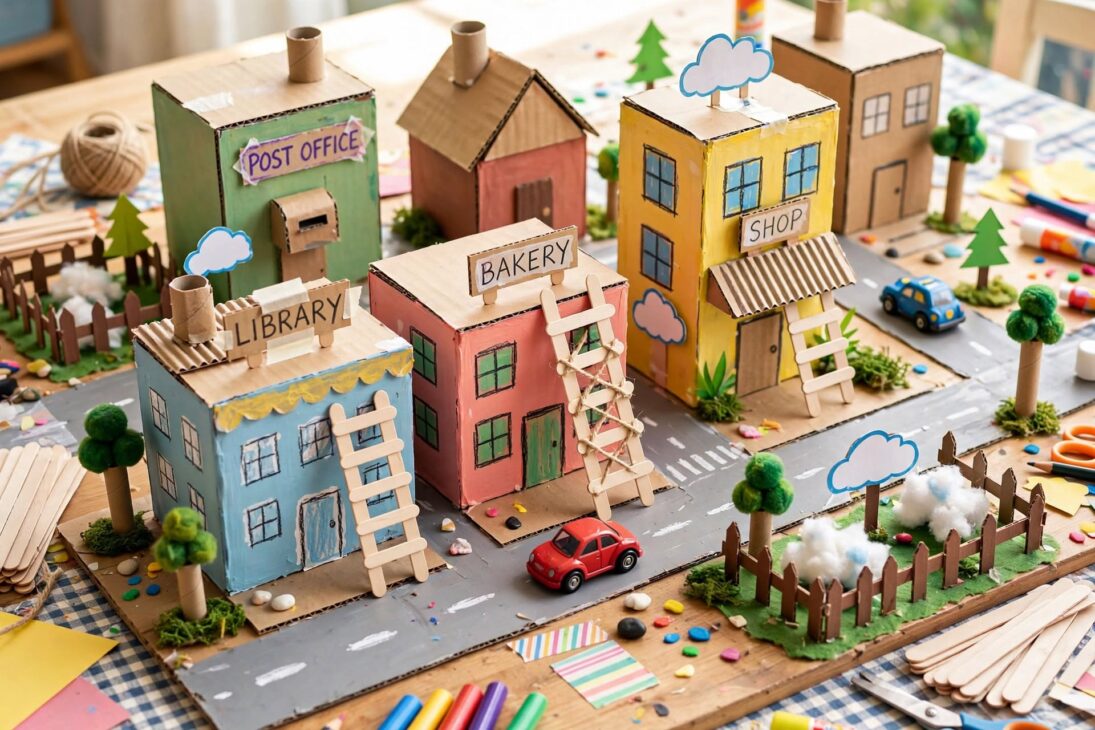 cardboard city diorama