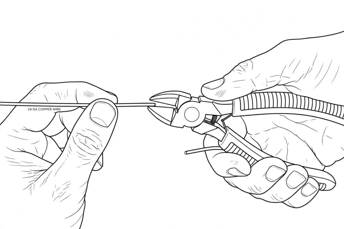 hands cutting copper wire
