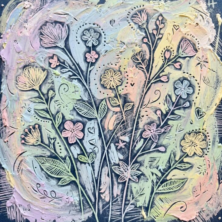sgraffito floral pastel