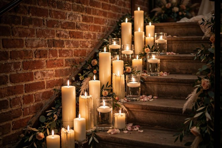 13 Stunning Wedding Decor Ideas 7 candlelit brick staircase
