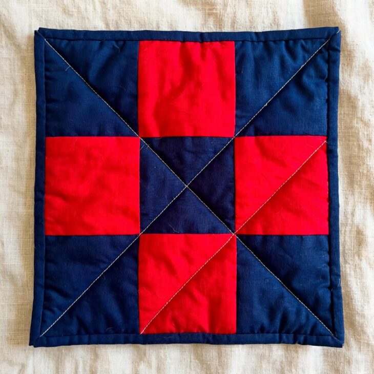 navy red quilt block
