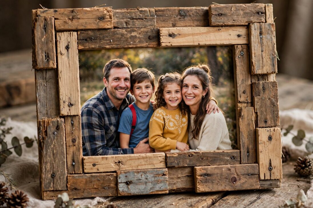 rustic frame family photo